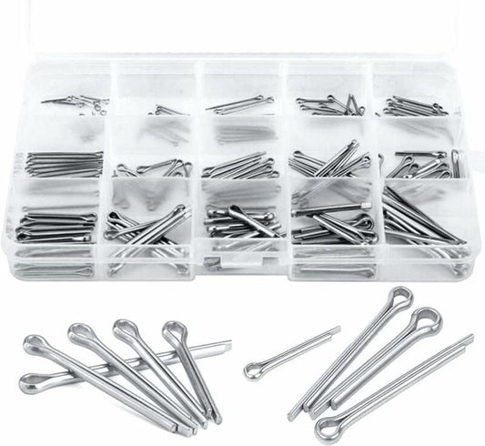 Split pins - 150 pieces - 15 different sizes - stainless steel - silver - for small mechanic repairs.