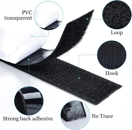 Self-adhesive hook and loop tape 10 meters - black hook and loop tape - extra strong - Strong double-sided self-adhesive tapes - Black - 10m * 2cm - Grip tape - Hook and loop tape.