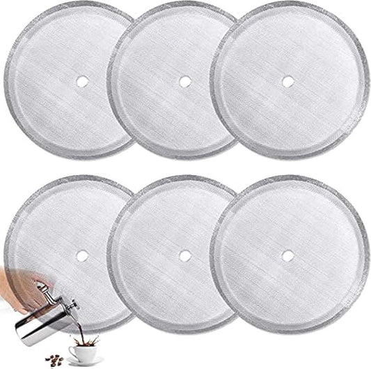 6 pieces - Coffee filter - Reusable - French Press replacement filters Mesh filters replacement - 10.2cm - silver - stainless steel.