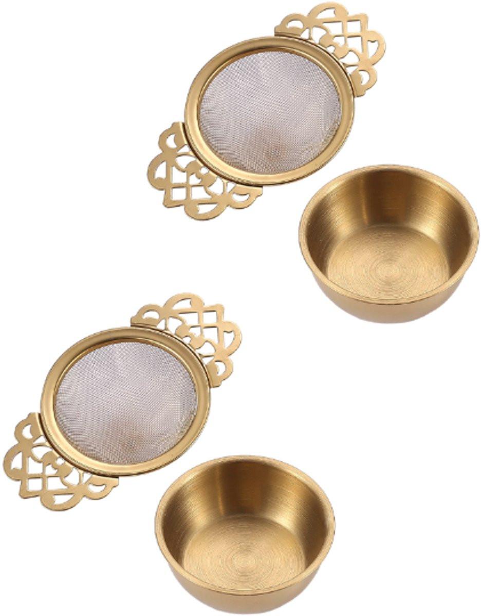 2 pieces - Tea strainer - Tea strainer - With handle and drip plate - gold - Tea filter for loose tea - Tea infuser - Stainless steel tea filter - 11.2*6.5*2.5cm.