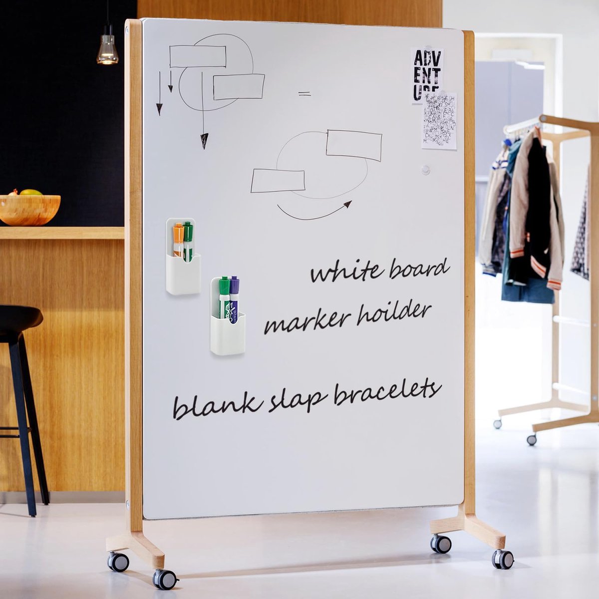 2 Pcs Magnetic Pen Holders, Magnetic Dry Erase Marker Holders, Magnetic Pencil Holders for Fridge, Whiteboard Marker Holder for School, Office, Home, Magnetic Marker Organizer, White - 5.6*12cm