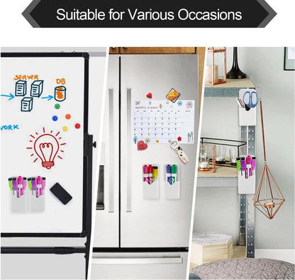 2 Pcs Magnetic Pen Holders, Magnetic Dry Erase Marker Holders, Magnetic Pencil Holders for Fridge, Whiteboard Marker Holder for School, Office, Home, Magnetic Marker Organizer, White - 5.6*12cm