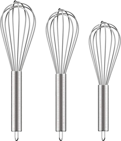 3 pieces - egg beater - Hand mixer - Manual egg beater - 8 inch + 10 inch + 12 inch - Cream mixer - for baking in the kitchen - silver - stainless steel