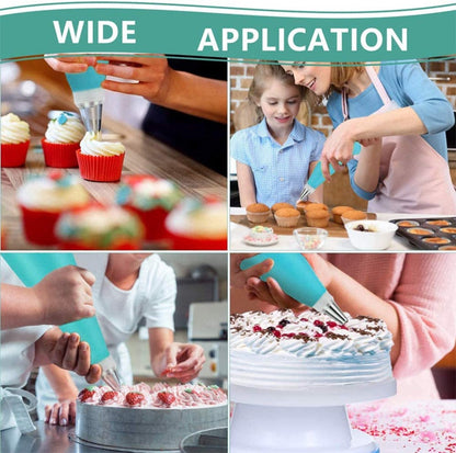 Silicone Piping Bags and Nozzles Set - With 6 Nozzles - Reusable Pastry Icing Bags - For Cupcakes, Cookies, Cream Cake Decorating - Blue