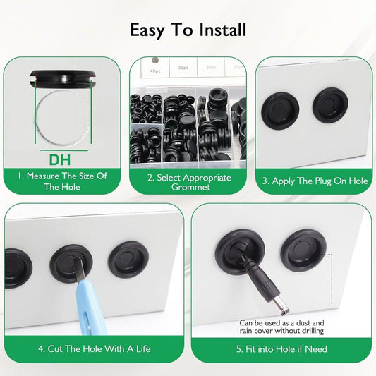 Rubber Grommet - Pack of 200 - Black - 7mm/9mm/12mm/16mm/20mm/22mm/25mm - Closed Rubber Grommet - For Wire, Electrical Installation, Cable Protection - Round Rubber Stopper.