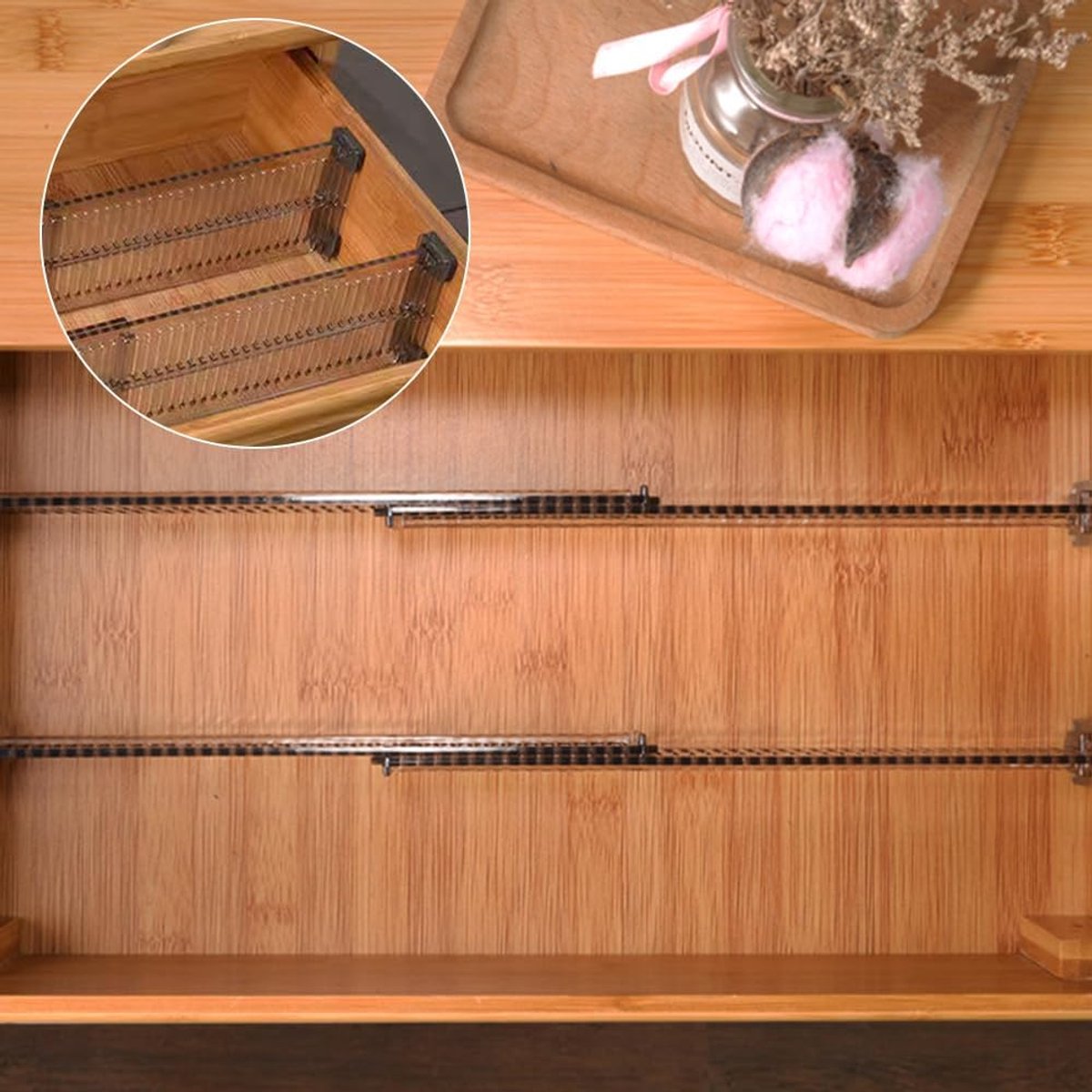 Drawer divider - 4 pieces - Drawer divider - Drawer organizer - Adjustable/extendable (27.5-51 cm) - For Clothes/Kitchen/Bathroom/Wardrobe - Transparent Black - Plastic