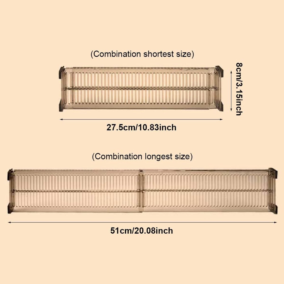 Drawer divider - 4 pieces - Drawer divider - Drawer organizer - Adjustable/extendable (27.5-51 cm) - For Clothes/Kitchen/Bathroom/Wardrobe - Transparent Black - Plastic