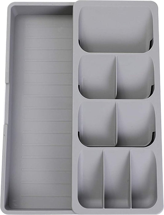 2 in 1 Storage Box - Cutlery Organizer - Cutlery Tray - Drawer Organizer - Multifunctional Cutlery Tray - Pull-out Cutlery Tray - Cutlery Tray Drawer Divider - Small Cutlery Tray for Kitchen - Storage Bins for Cutlery Storage - Gray - PP - 40.5*16.5*5.5cm