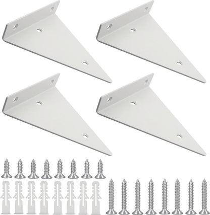 Wall shelf brackets - 4 pieces - shelf brackets - brackets - iron - white - 140 x 130 x 27 mm - multifunctional - wall mounted - heavy - invisible - for wall mounting hidden wooden shelf