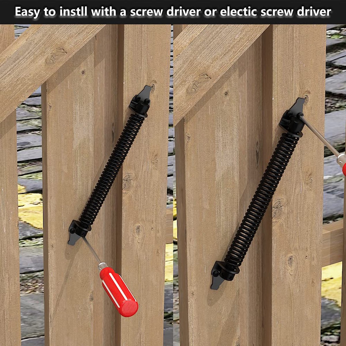 Door closers - Door spring - Gate spring - Gate spring - 36cm - Outdoor door closer - Gate latches - Garden gate spring - Black - Carbon steel - For wooden fences door