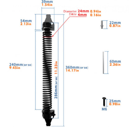 Door closers - Door spring - Gate spring - Gate spring - 36cm - Outdoor door closer - Gate latches - Garden gate spring - Black - Carbon steel - For wooden fences door