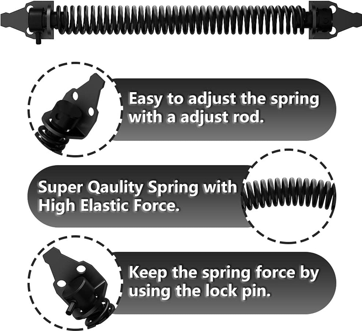 Door closers - Door spring - Gate spring - Gate spring - 36cm - Outdoor door closer - Gate latches - Garden gate spring - Black - Carbon steel - For wooden fences door