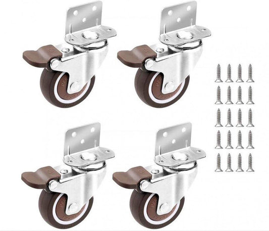 Casters Set of 4 with Brakes - 25mm + Screws TPR Rubber Heavy Duty Wheels 15KG - Furniture Casters for Furniture - Casters for Trolley - Heavy Duty Casters - Rubber Trolley Wheels.