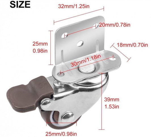 Casters Set of 4 with Brakes - 25mm + Screws TPR Rubber Heavy Duty Wheels 15KG - Furniture Casters for Furniture - Casters for Trolley - Heavy Duty Casters - Rubber Trolley Wheels.