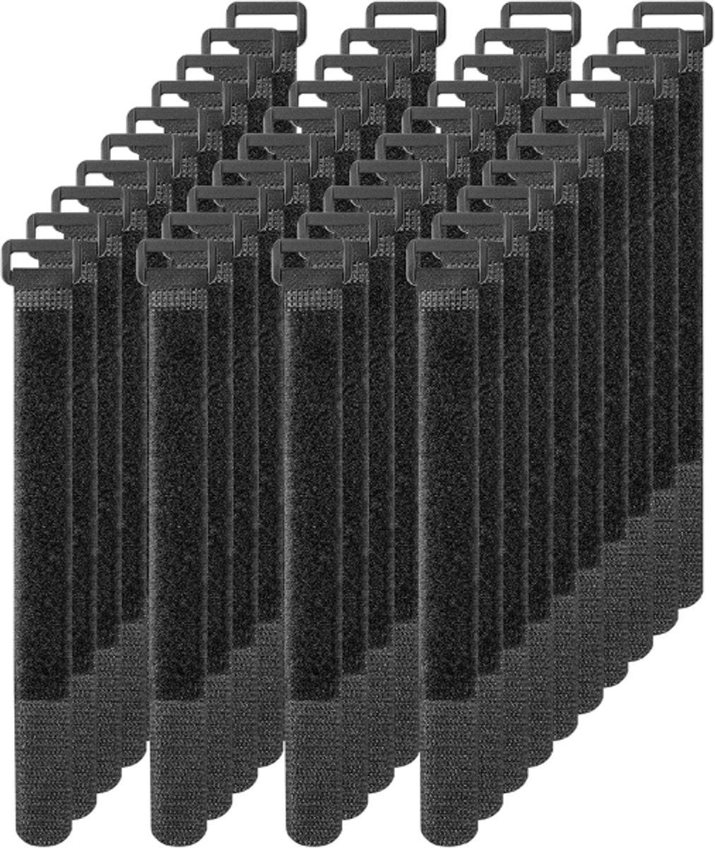 Cable organizer - 40 pieces - 200 x 2 mm - Black - Nylon - Velcro - Cable ties - Tie-wraps - Cable management - Cable ties Velcro - Cable holder - With plastic buckle - Adjustable.