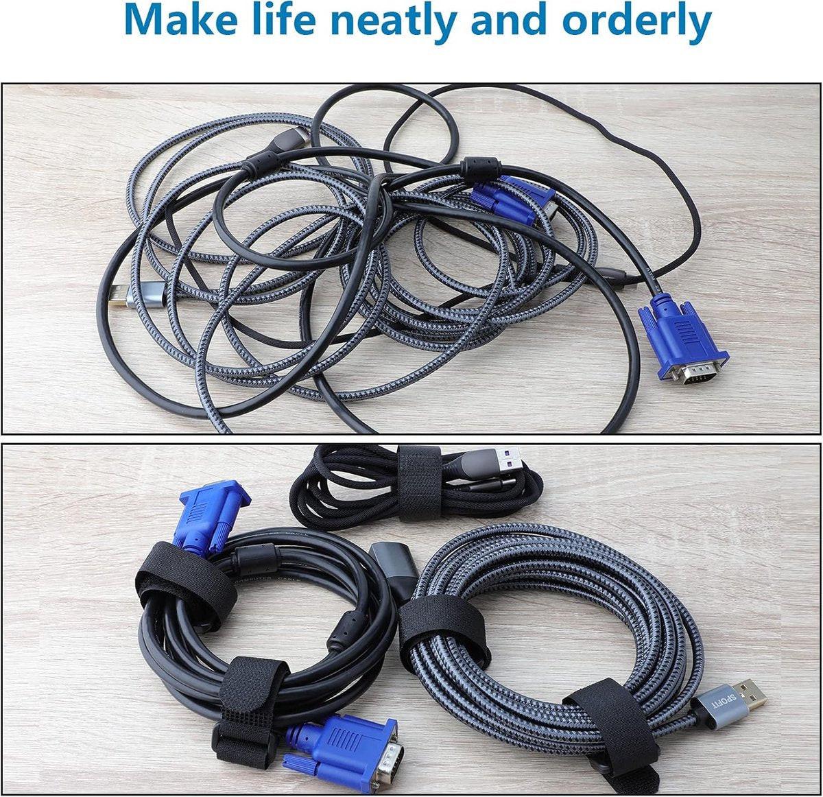 Cable organizer - 40 pieces - 200 x 2 mm - Black - Nylon - Velcro - Cable ties - Tie-wraps - Cable management - Cable ties Velcro - Cable holder - With plastic buckle - Adjustable.