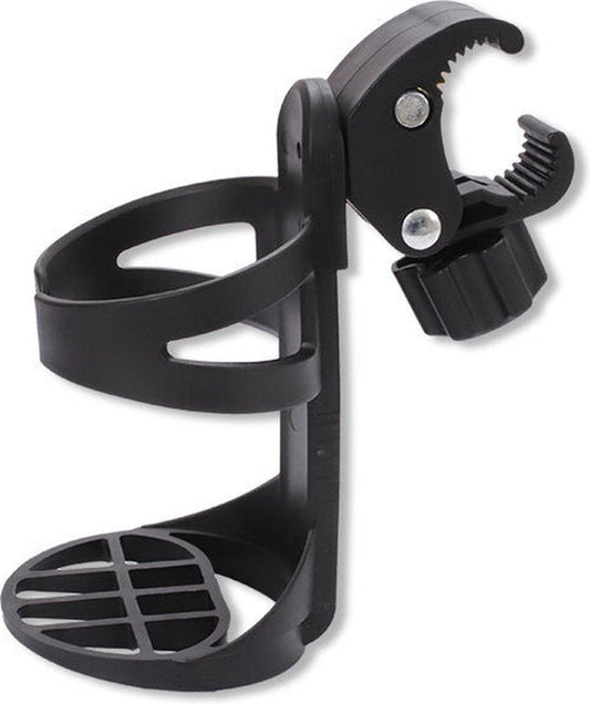Bicycle cup holder - Cup holder - PP - black - Stroller cup holder - 360 degree rotation - adjustable clamp - Universal - large caliber - for mountain bikes, bicycles, strollers and wheelchairs.