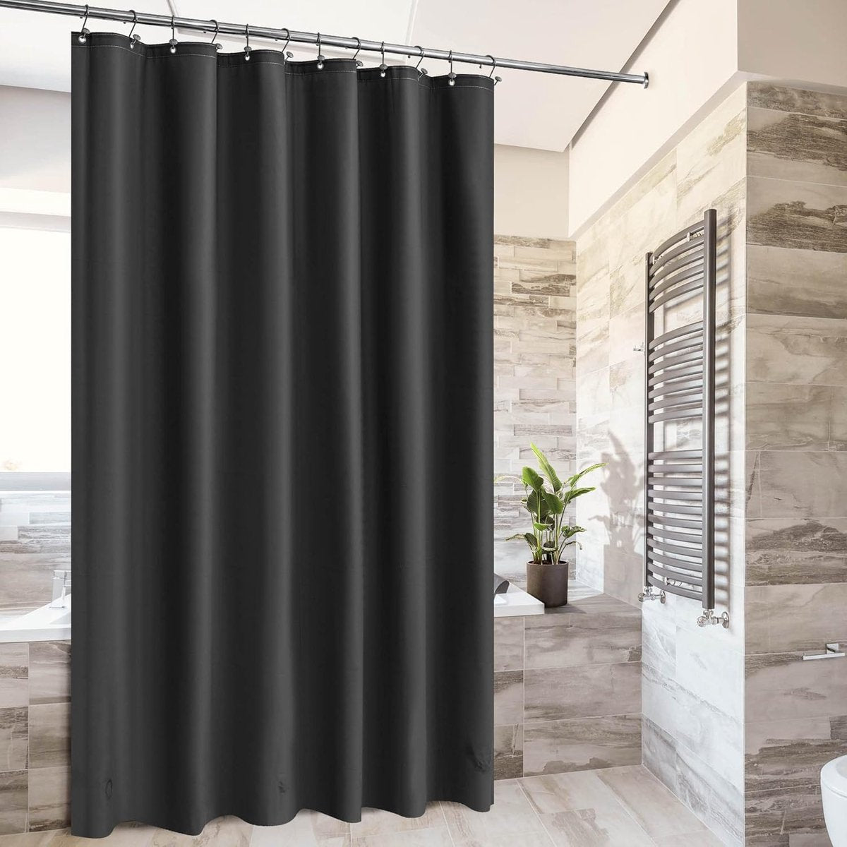 Shower Curtain Anti-Mold - Bath Curtain - PEVA - Including Rings - Waterproof - Rustproof - Suitable for Bathroom - 180X100cm - Black