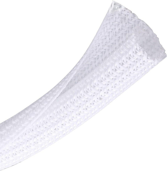 Cable Sleeve - 2m - Diameter 19MM - Cable Management - Braided Cable Sheathing - Cable Protector - Stretchable - Cuttable - PET - White - For TV / Computer / Home Theater / Engine Compartment.