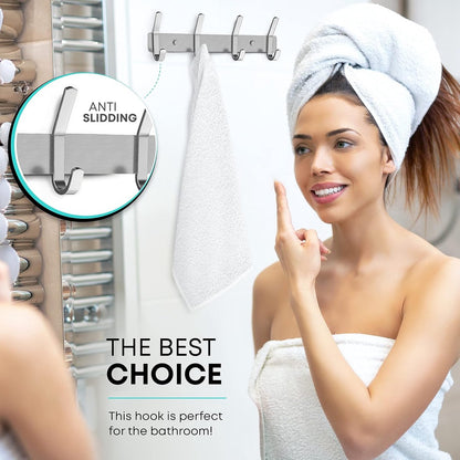 Wardrobe hooks - 5 hooks Stainless steel - Hook strip - Clothes hooks - For wall, wardrobe rail, wall wardrobe for bedroom, bathroom, kitchen - Silver - Coat hooks - 38 cm