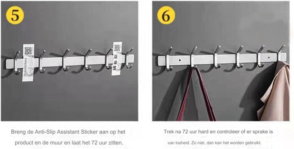 Wardrobe hooks - 5 hooks Stainless steel - Hook strip - Clothes hooks - For wall, wardrobe rail, wall wardrobe for bedroom, bathroom, kitchen - Silver - Coat hooks - 38 cm