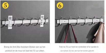 Wardrobe hooks - 5 hooks Stainless steel - Hook strip - Clothes hooks - For wall, wardrobe rail, wall wardrobe for bedroom, bathroom, kitchen - Silver - Coat hooks - 38 cm