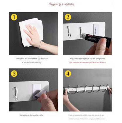 Wardrobe hooks - 5 hooks Stainless steel - Hook strip - Clothes hooks - For wall, wardrobe rail, wall wardrobe for bedroom, bathroom, kitchen - Silver - Coat hooks - 38 cm