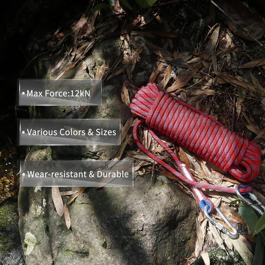 Rope - 10 Meters - 10mm Thickness - Includes Carabiner - Sturdy Climbing Rope for Magnet Fishing - Red - Escape Fire Rescue Rope - Climbing Rope.