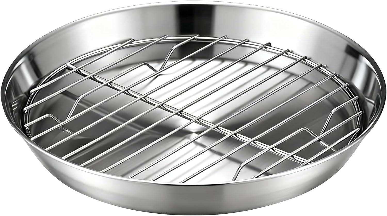 Baking tray for air fryer - Air fryer baking pan - Air fryer accessories - Baking tray with rack - Made of 304 stainless steel - 25 cm.