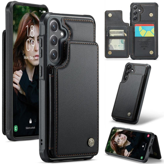 Compatible with Samsung Galaxy S25 Case with RFID Protection and Stand in Black.