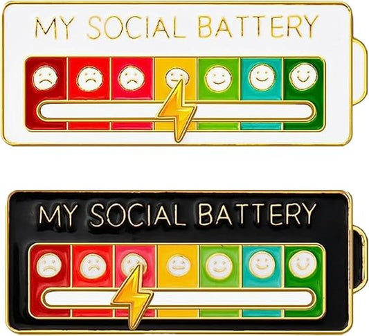 2 pcs MY SOCIAL BATTERY, Funny Social Mood Brooch Pin for 7 Days, Pin Funny Social Battery Brooch Badge Mood Pin Badge Cute.