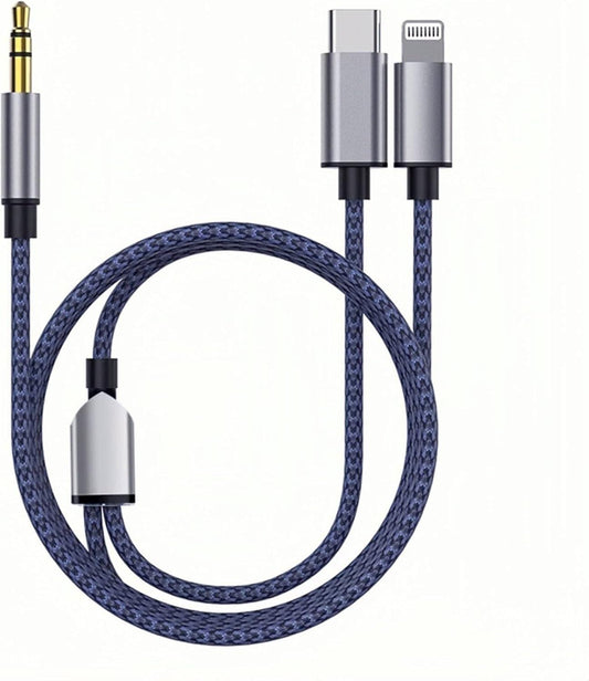 USB C \u0026 Lightning to 3.5mm Aux Audio Adapter Cable Braided Nylon.