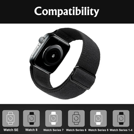 Compatible with Apple Watch Stretch Band Apple Watch 45mm 44mm 42mm Adjustable Sport Bracelet for Men and Women Black