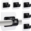 6 pcs Self-Adhesive Curtain Rod Holders, Nail-Free Adjustable Curtain Rod Brackets, Curtain Rod Wall Mounts (Black)