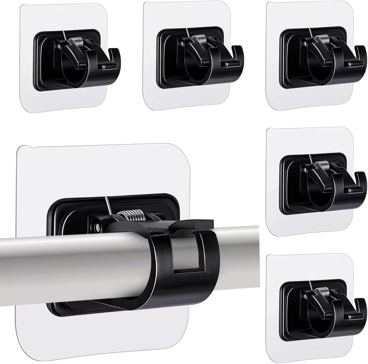 6 pcs Self-Adhesive Curtain Rod Holders, Nail-Free Adjustable Curtain Rod Brackets, Curtain Rod Wall Mounts (Black)