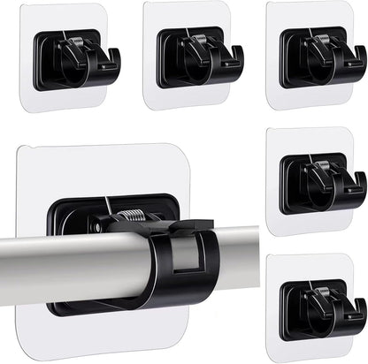 6 pcs Self-Adhesive Curtain Rod Holders, Nail-Free Adjustable Curtain Rod Brackets, Curtain Rod Wall Mounts (Black)