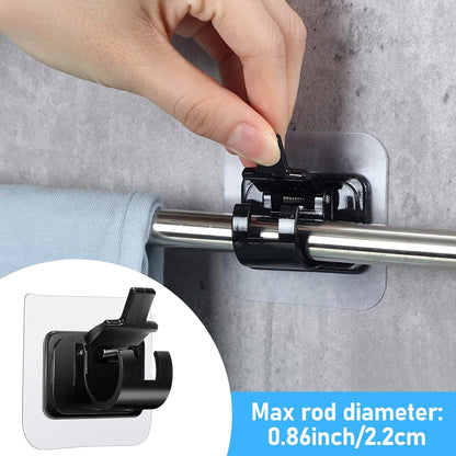 6 pcs Self-Adhesive Curtain Rod Holders, Nail-Free Adjustable Curtain Rod Brackets, Curtain Rod Wall Mounts (Black)