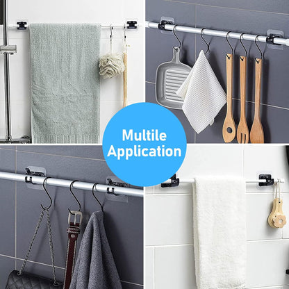 6 pcs Self-Adhesive Curtain Rod Holders, Nail-Free Adjustable Curtain Rod Brackets, Curtain Rod Wall Mounts (Black)