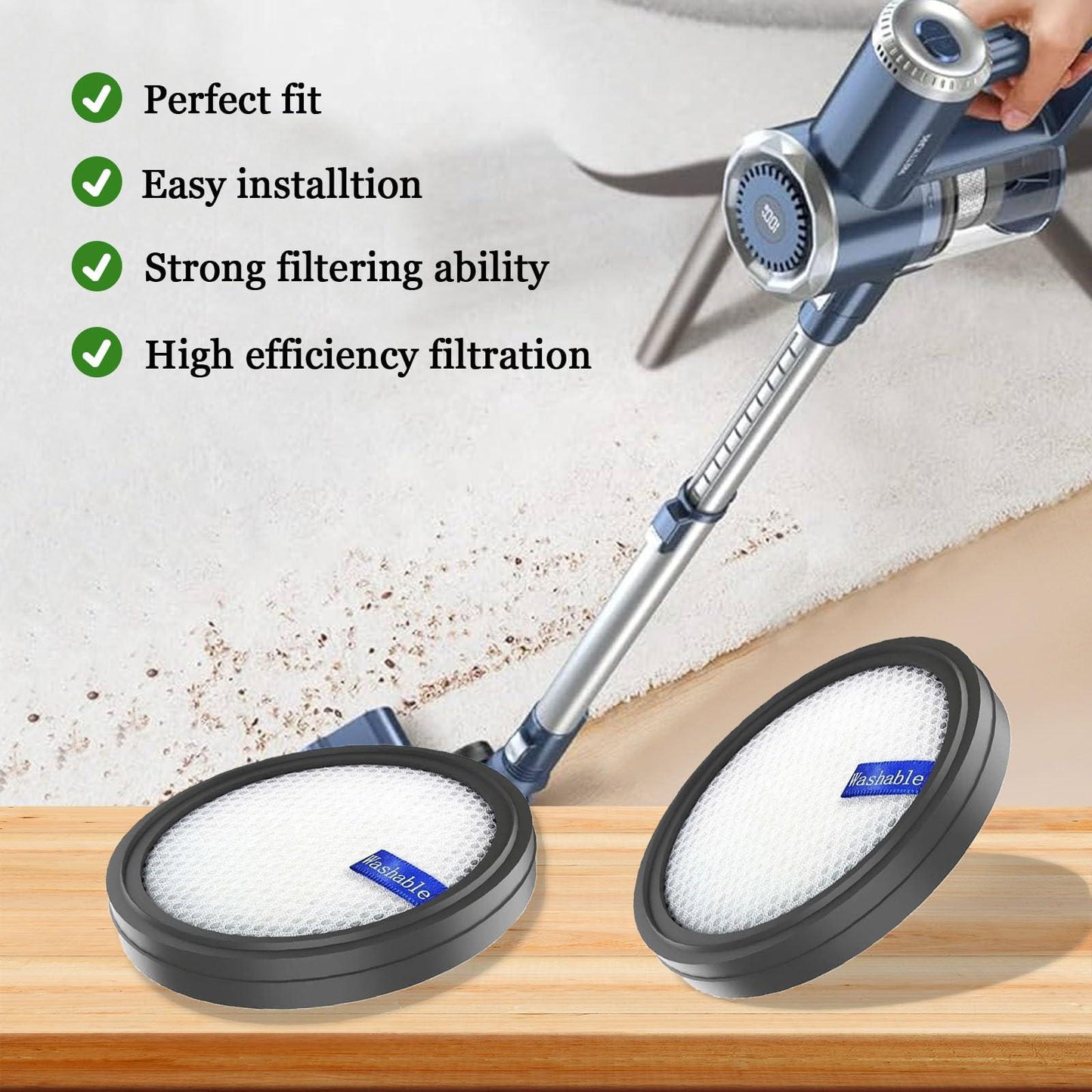 x Replacement Filter for PrettyCare W200/W300/W400/P1/P2 Vacuum Cleaner, Washable..