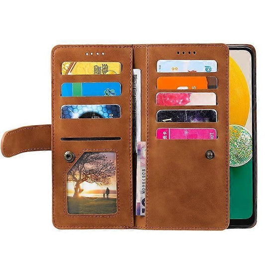 Compatible with Samsung Galaxy A26 5G Phone Case, PU Leather Zipper Wallet with 9 Card Slots, Brown.
