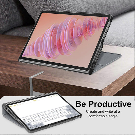 Heat Dissipation Protective Stand for Lenovo Tab Plus 11.5 inch TB351FU Tablet in Leather Grey.