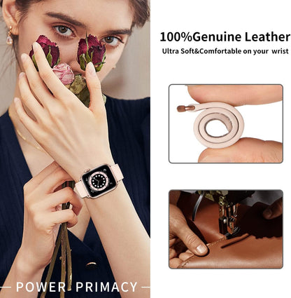 Compatible with Apple Watch Leather Replacement Band Genuine Leather Apple Watch Series 9 8 7 6 5 4 3 2 1 SE Ultra 38mm 40mm 41mm Rose Gold Pink