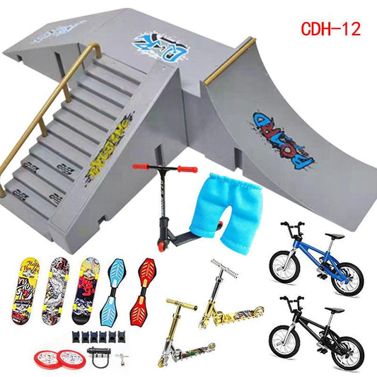 Finger Skateboard Ramp Set 16 Piece Park Kit Compatible with STASHABLES Includes Skateboards Ramps Scooters Skates Bikes Wheels.