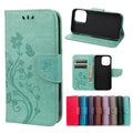Butterfly Floral Wallet Case for iPhone 13 - Green Green Green.
