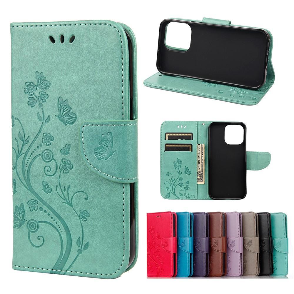 Butterfly Floral Wallet Case for iPhone 13 - Green Green Green.