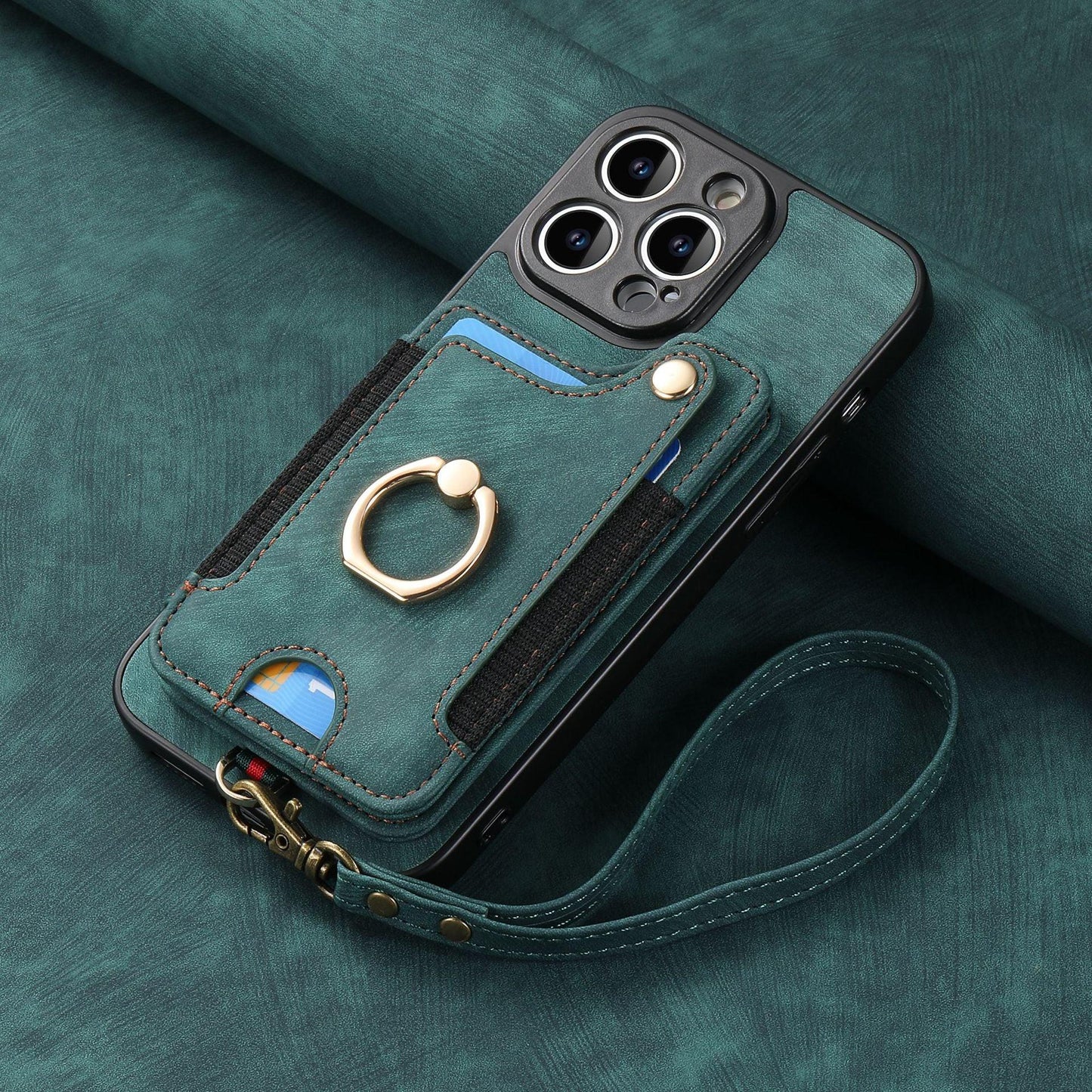 Suitable for iPhone mobile phone leather case RFID anti-theft brush ring buckle lanyard multifunctional card case Light Purple [With Leather Strap] Light Purple [With Leather Lanyard]] iPhone 15.