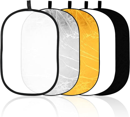 5-in-1 Foldable Light Reflector 60 x 90 cm Large Oval Portable Photo Reflector with Carrying Bag.