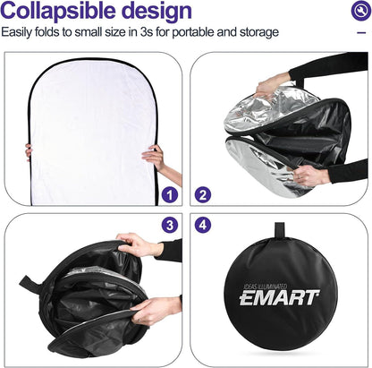 5-in-1 Foldable Light Reflector 60 x 90 cm Large Oval Portable Photo Reflector with Carrying Bag.