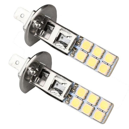 2 pcs H1 LED Headlight Bulbs Kit 6000K Super White 55W Fog Light with 12 SMD 5050 Chips.