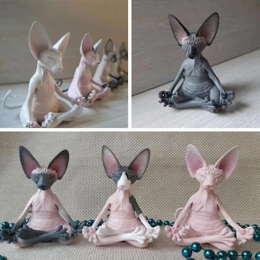 Meditating Cat Figurines Set of 4 Handmade Decorative Collectible Toys.